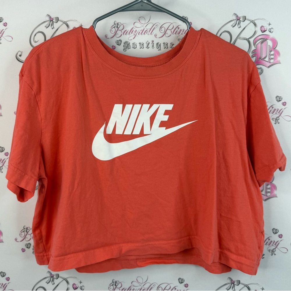 Nike cropped shirt tee orange white Coral Crop Top with White Logo cropped style